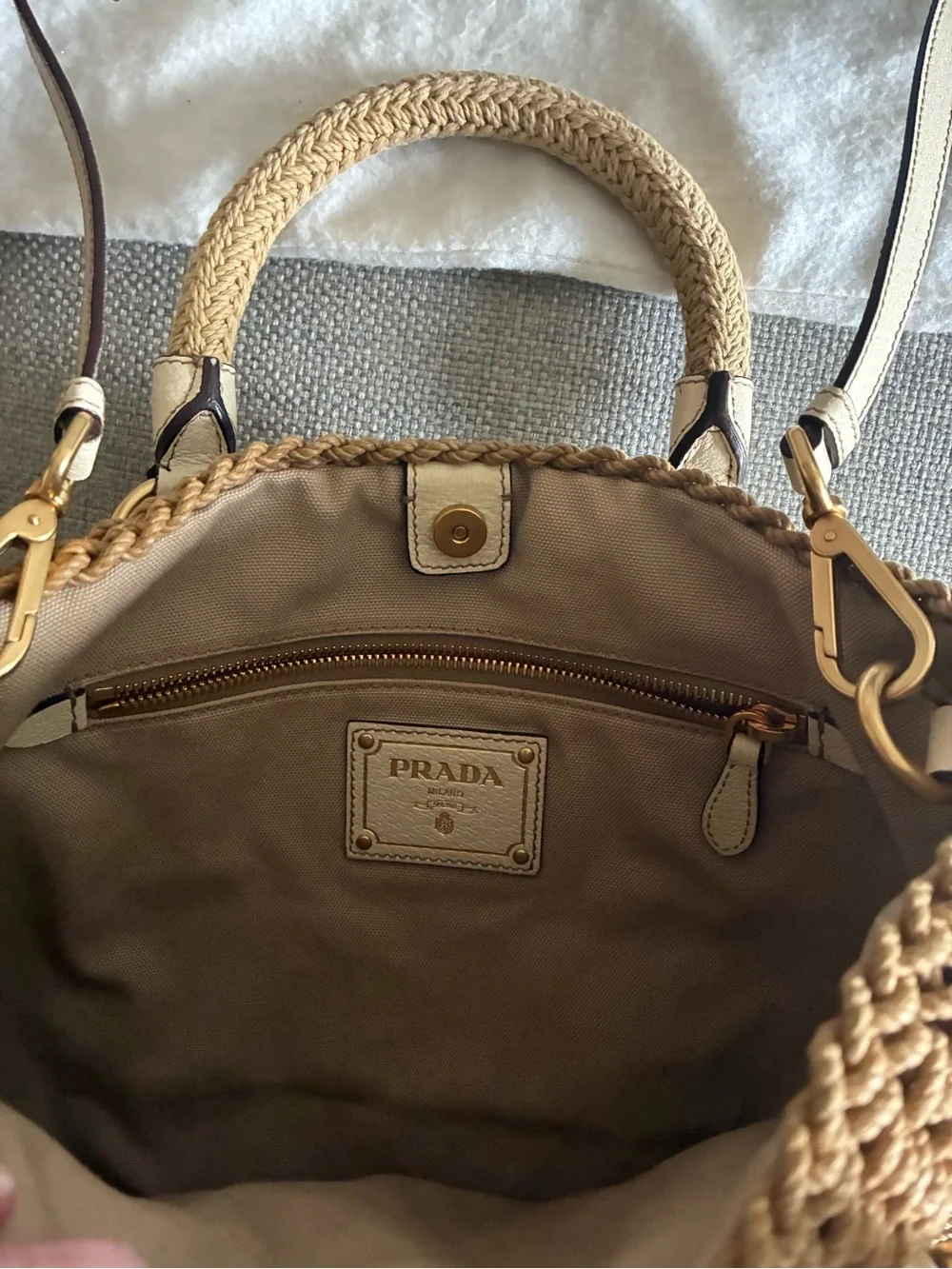 Prada Beige Braided-Trim Tote with Gold Hardware - Picture 5 of 9